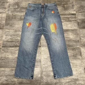 Akademiks Men's Size 40x35 Embroidered Distressed Loose Fit Denim Jeans